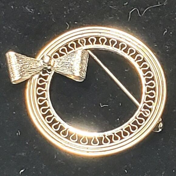 Star Art Sterling Bow Open Work Round Brooch 1.25" Minimalist Signed Vtg - Picture 2 of 6